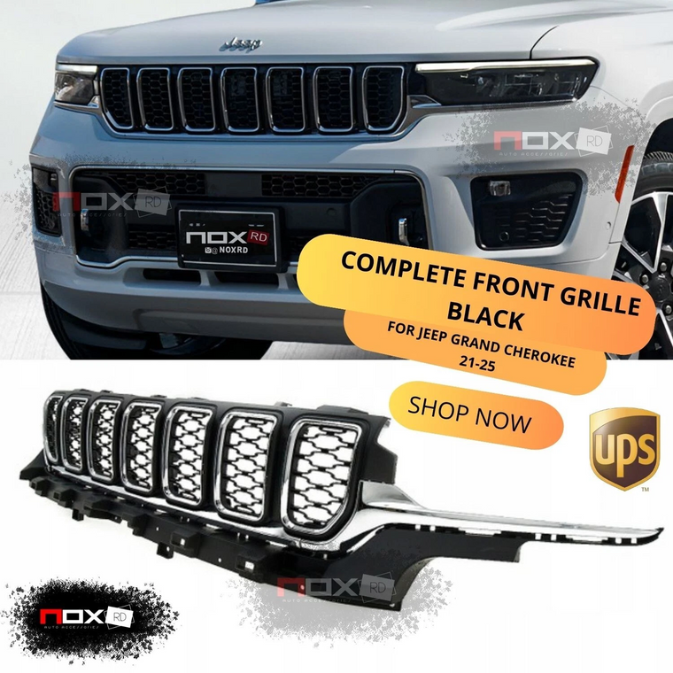 FOR 2021-2024 JEEP GRAND CHEROKEE  L COMPLETE FRONT UPPER RADIATOR GRILLE  BLACK