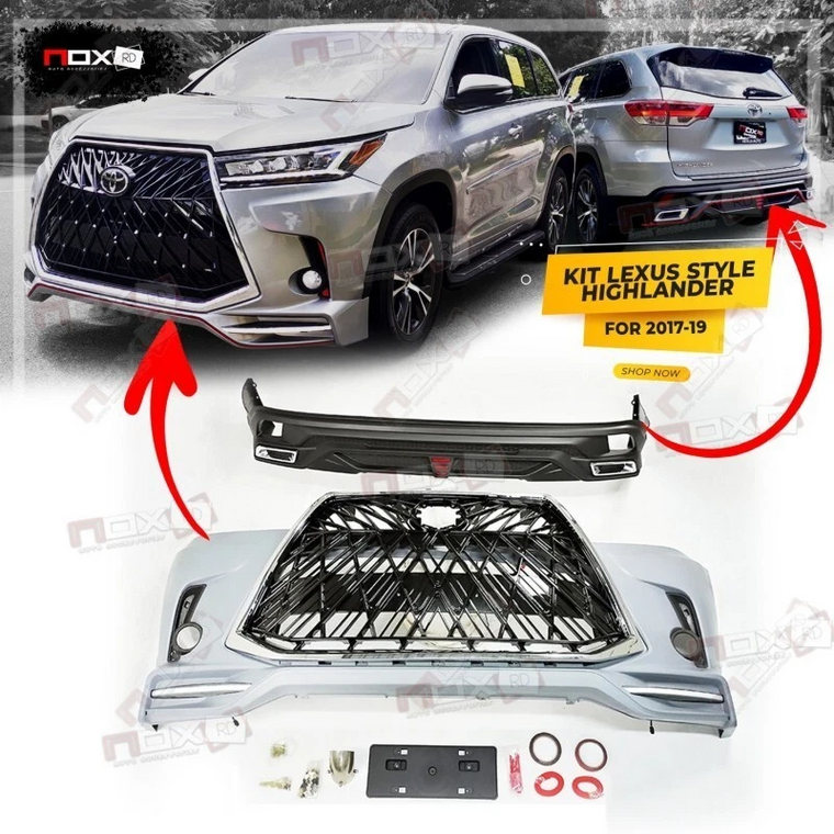 For 2017 2018 2019 Toyota Highlander FRONT BODY KIT LEXUS STYLE BUMPER GRILL