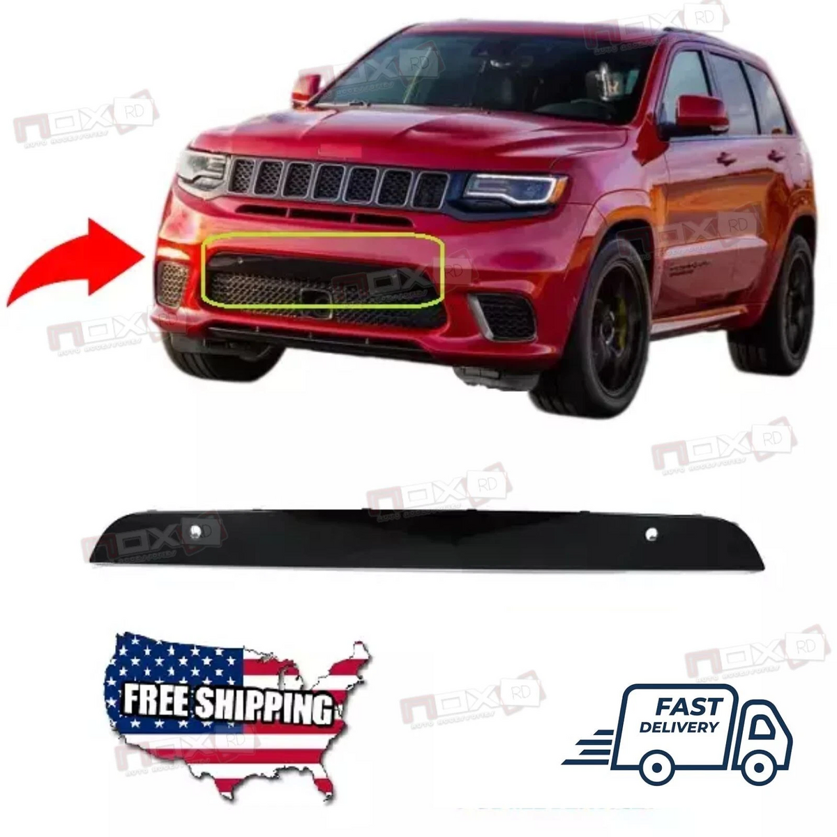 FOR 2017-2021 JEEP GRAND CHEROKEE FRONT BUMPER FASCIA APPLIQUE BLACK 6JW97DX8AB