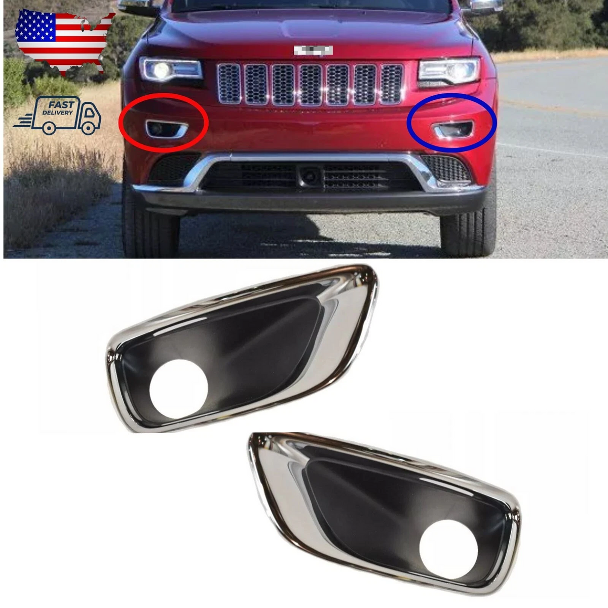 2Pcs Front Left+Right Side Fog Lamp Bezel 14-2016 FOR Jeep Grand Cherokee SUMMIT