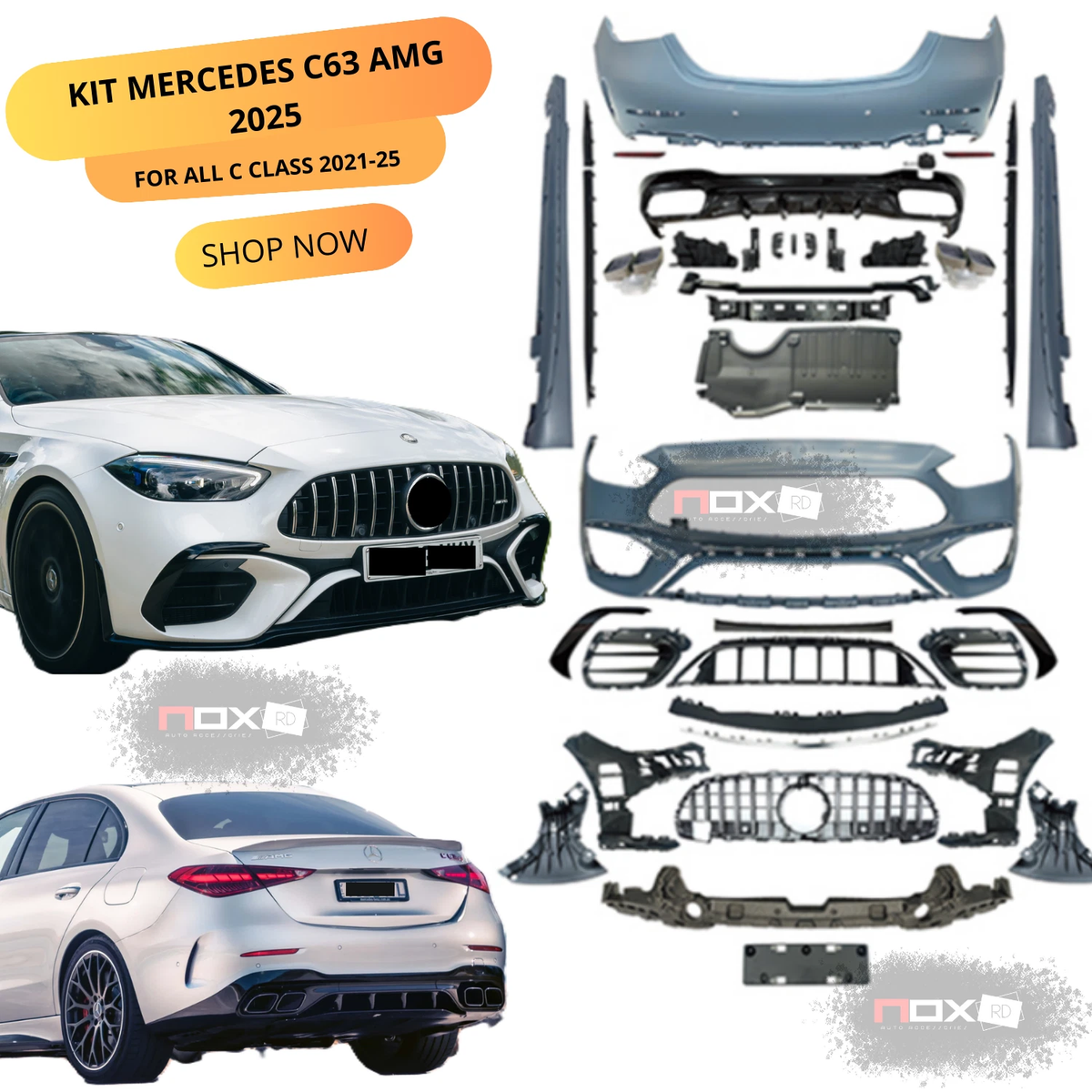 For MERCEDES BENZ 2021+ W206 C-CLASS FRONT REAR BUMPER C63 Style FULL BODY KIT