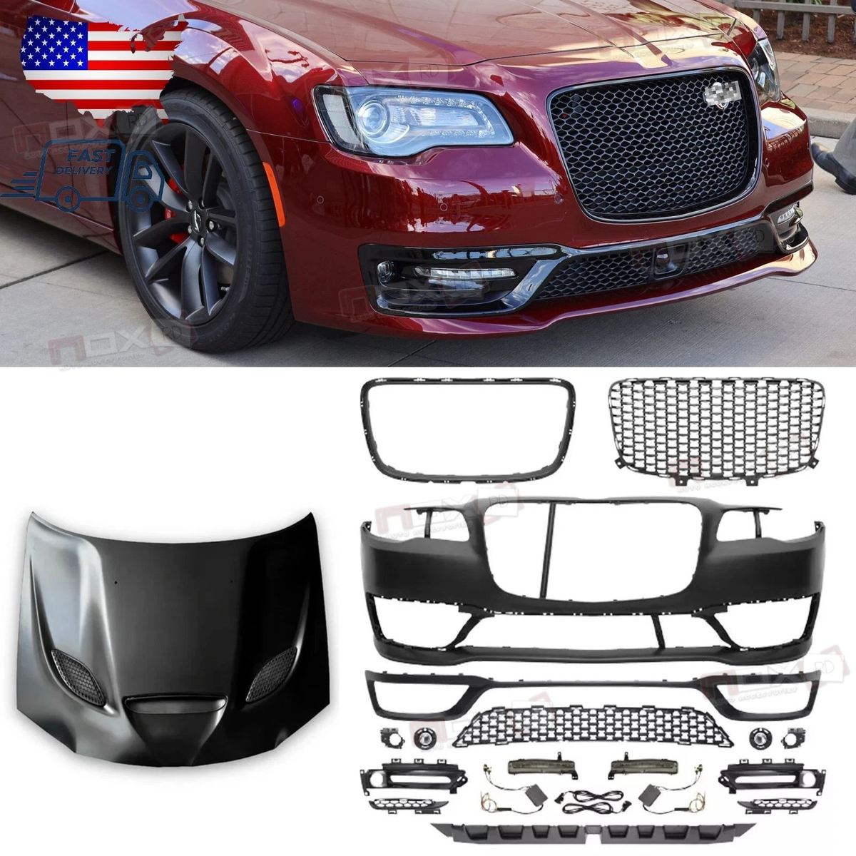 For 2015-2023 CHRYSLER 300C SRT 8 Front bumper body kit with fog lights and hood